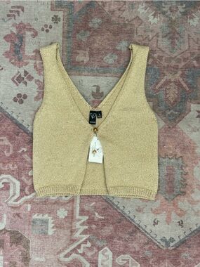 Windsor Gold Shimmery Knit Cropped Vest